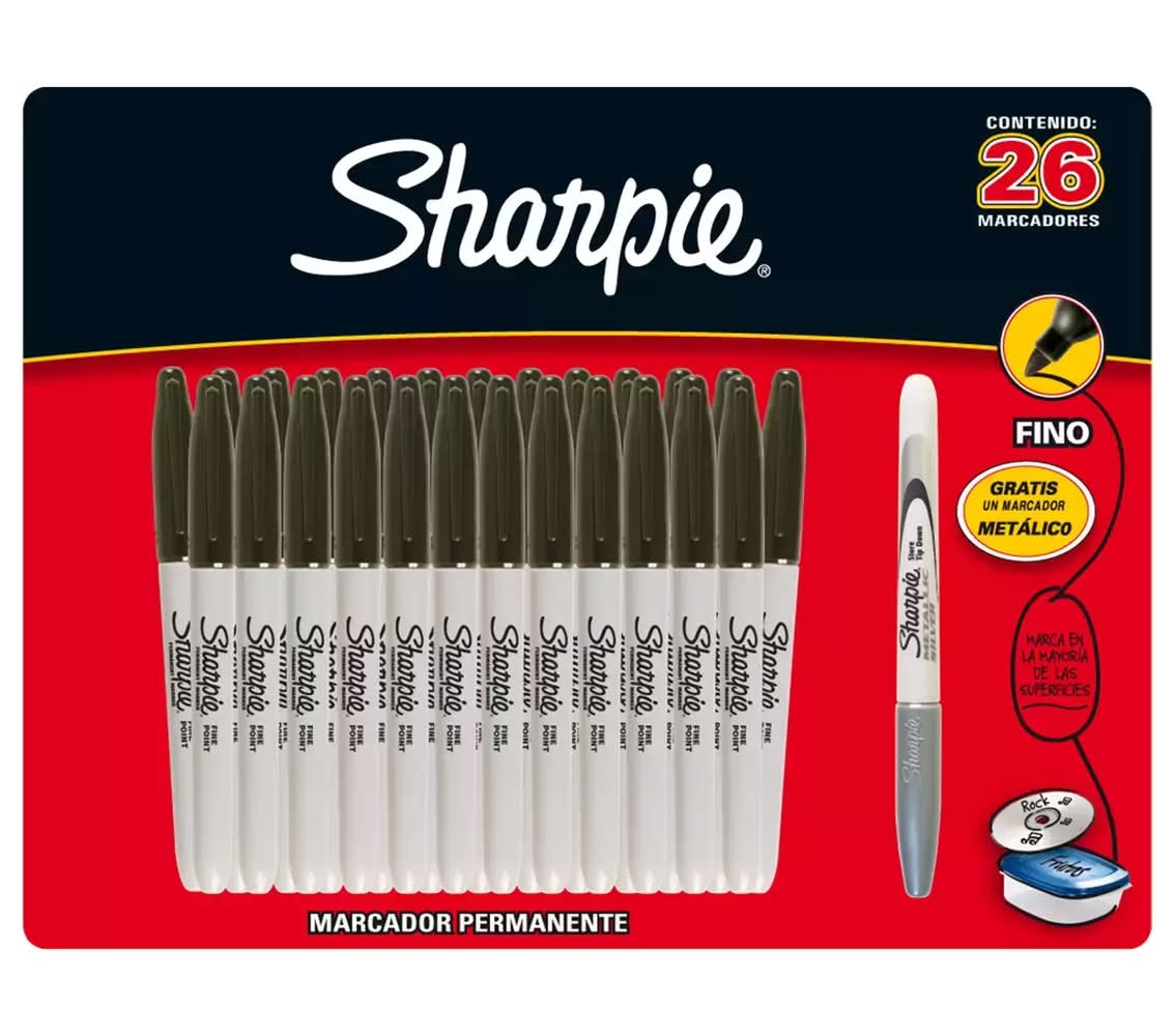 Sharpie · Marcador negro punto fino (26 un)