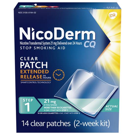 NicoDerm CQ Nicotine Patch, Step 1 to Quit Smoking, 21mg - 14 ct