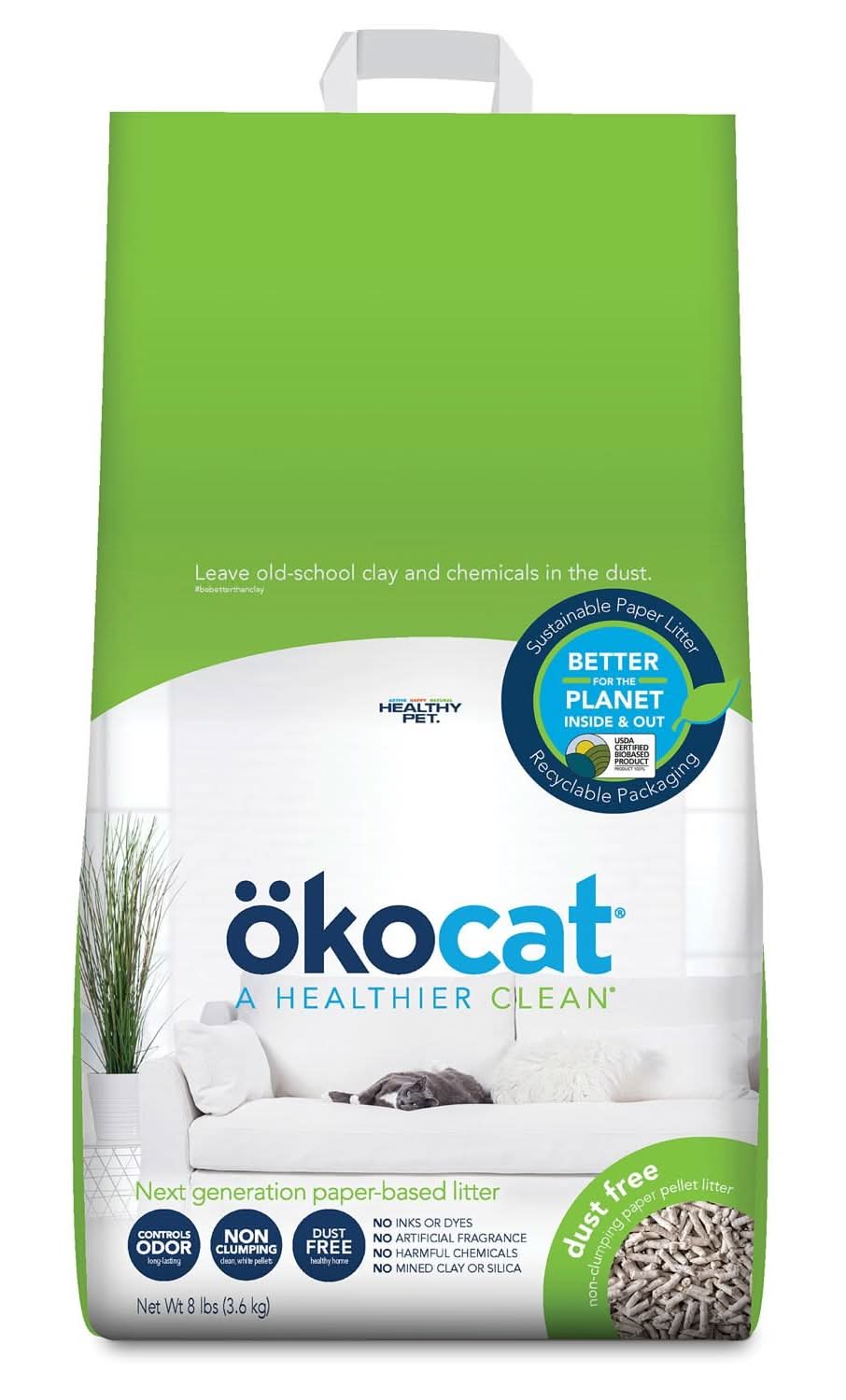 Okocat Dust Free Non-Clumping Paper Pellet Cat Litter, 8.2 lb