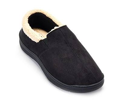 Men's L Black Faux Suede Moccasin Slippers