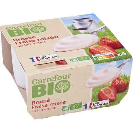 FID - Yaourt  lait entier fraise mixées bio CARREFOUR BIO - les 4 pots de 125g