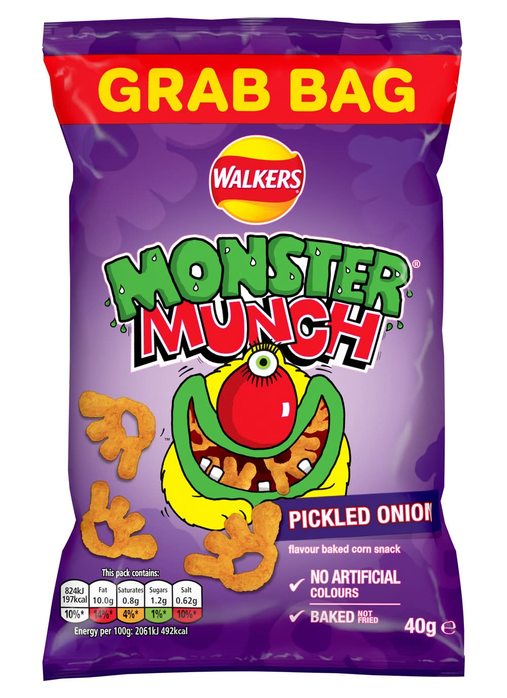 Walkers Pickled Onion, Monster Munch Corn Snacks (40g)
