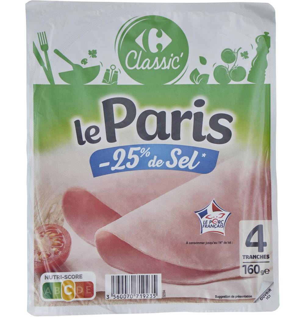 Carrefour Classic' - Jambon le paris sel réduit (160g)