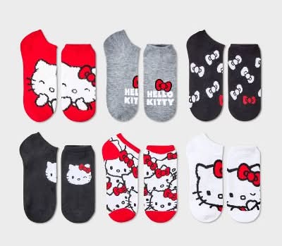 Hello Kitty Low Cut Socks, Women, 4-10, Assorted (6 ct)