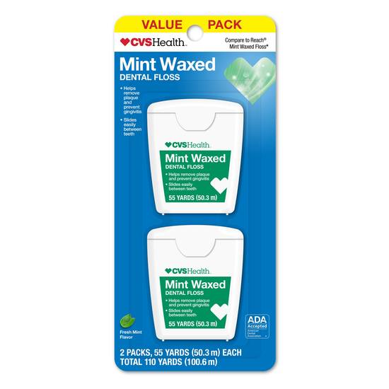 CVS Health Mint Waxed Dental Floss, 50.3 M, 2 CT