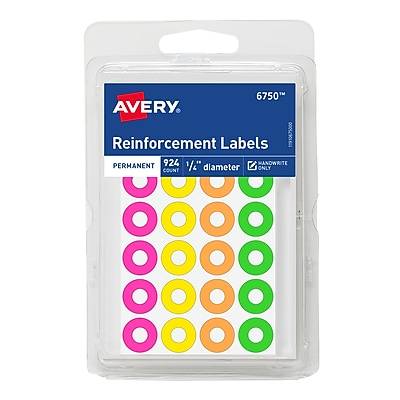 Avery Polyvinyl Reinforcement Labels, Assorted Neon Colors, 924/Pack (6750)