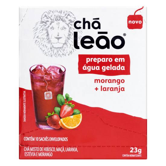 Chá leão chá para preparo em água gelada sabor morango + laranja