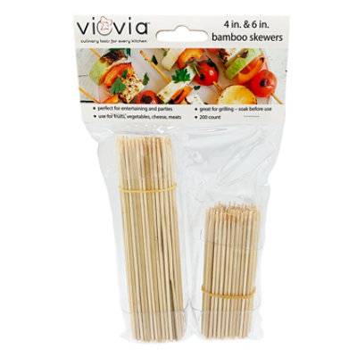 Viovia Bamboo Skewers 4 and 6 Inch Package - 200 Count