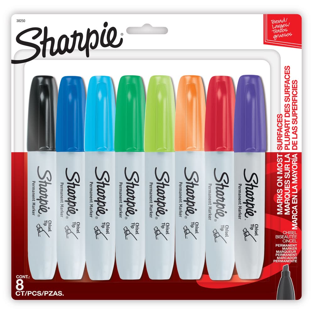 Sharpie Permanent Markers Chisel Tip, Multicolor (8 ct)