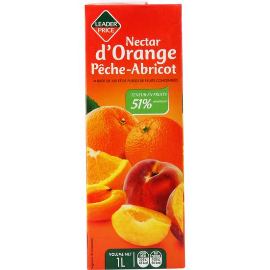 Nectar d'orange pêche abricot leader price 1l