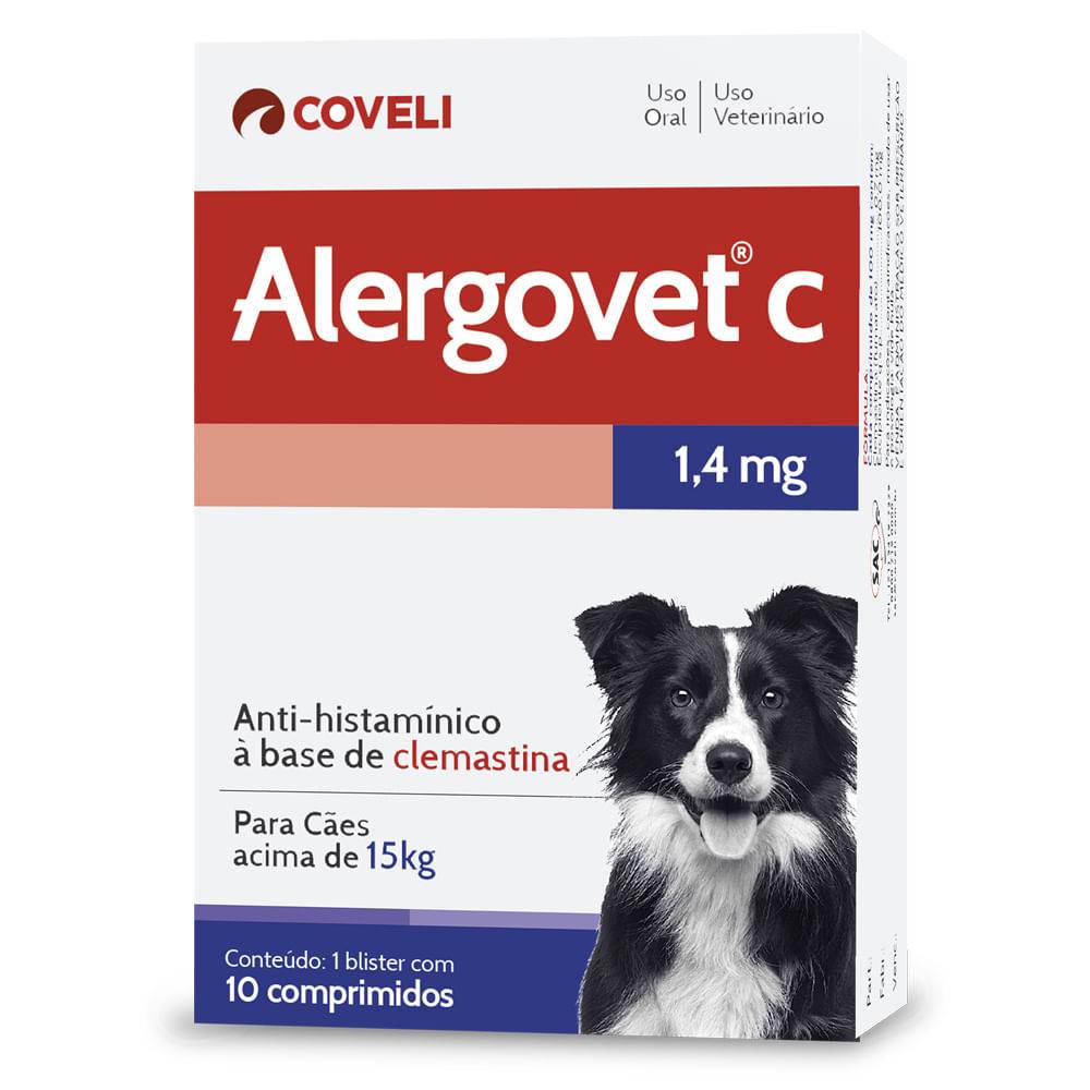 Coveli alergovet c anti-histamínico para cães e gatos (10 comprimidos)