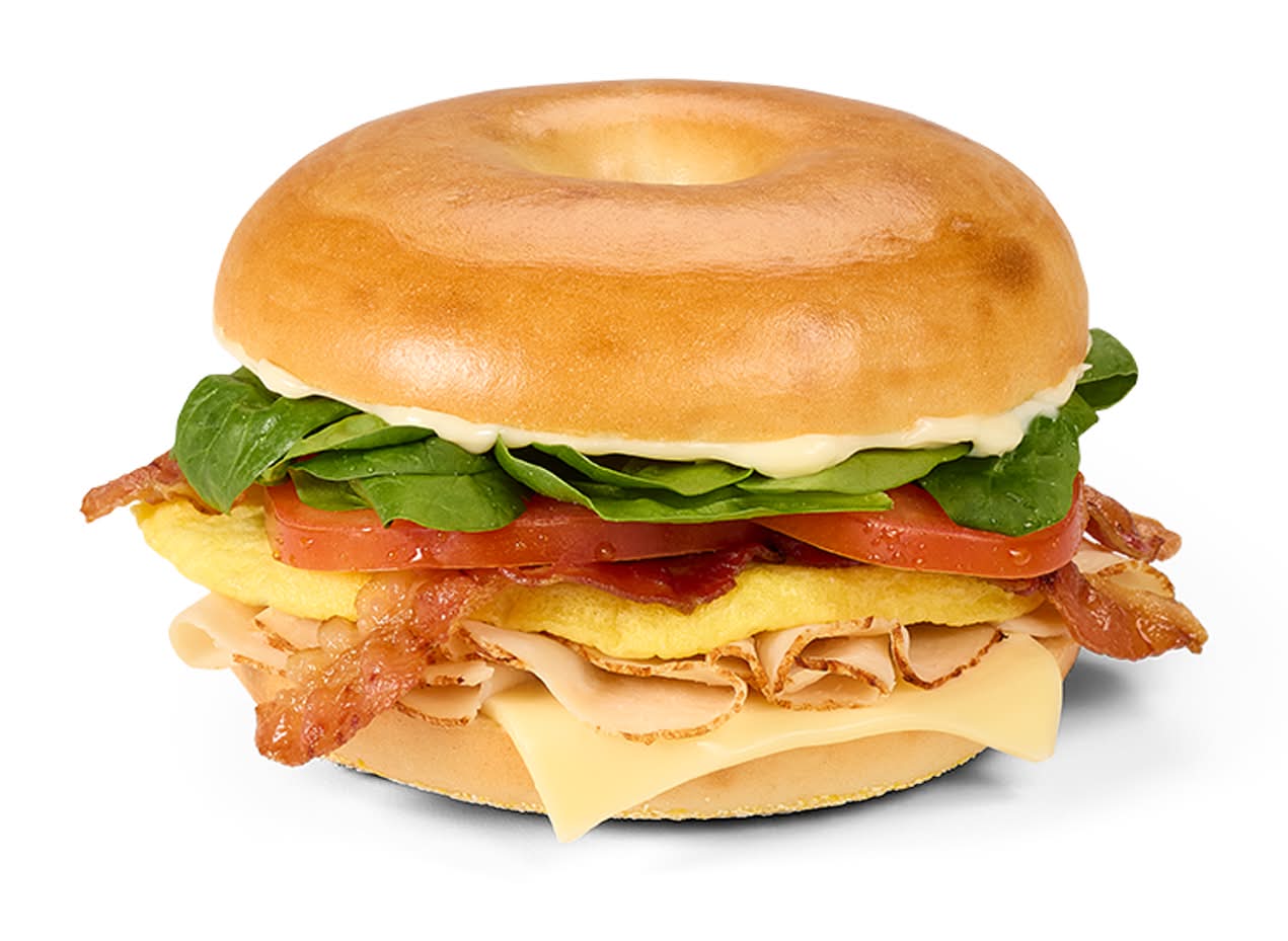 Egg Omelet & Oven Roasted Turkey Club Bagel Sandwich