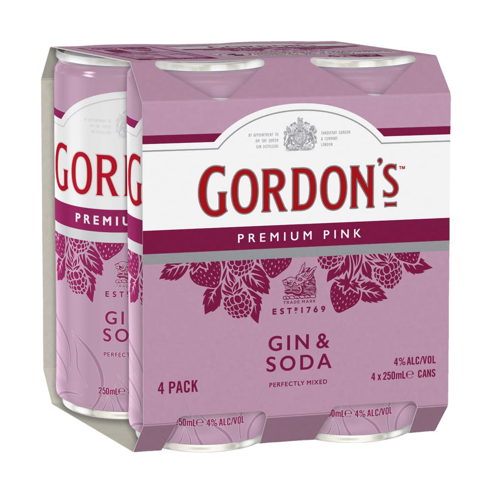 Gordons Pink Gin & Soda Can 4x250ml