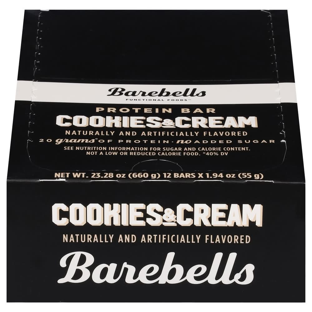 Barebells No Added Sugar Protein Bars, Cookies & Cream (12 x 1.94 oz)