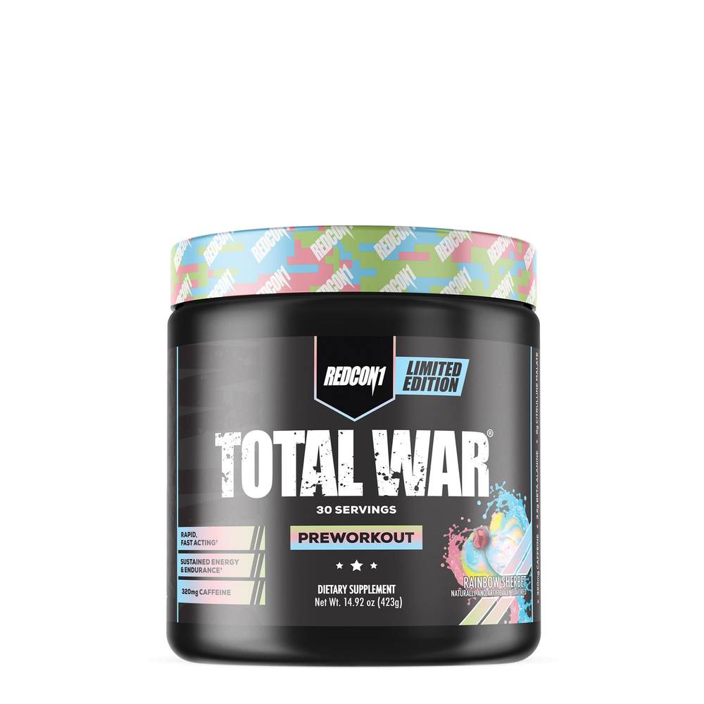 Total War Pre-Workout Dietary Supplement Powder, Rainbow Sherbert (14.92 oz)