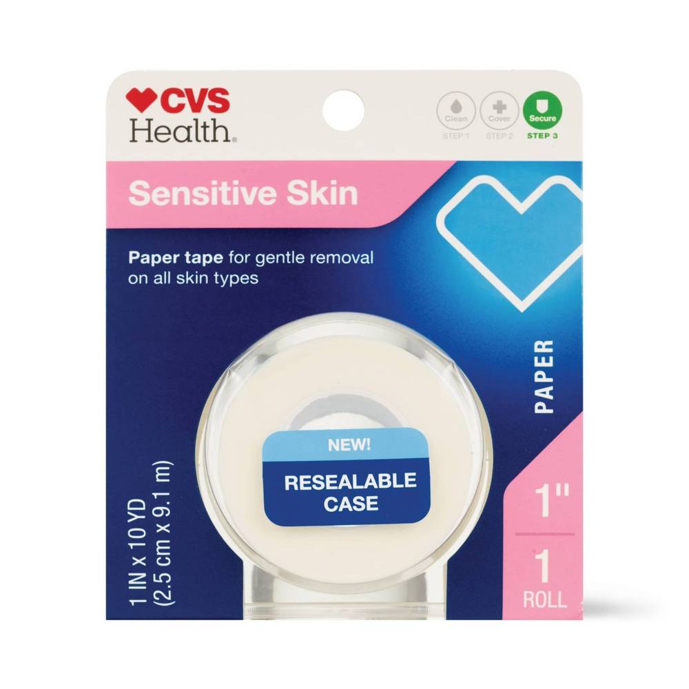 Cvs Health Sensitive Skin Gentle Paper Tape, 1 In X 10 Yd, 1 Pk