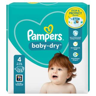 Pampers Baby-Dry Size 4, 25 Nappies, 9Kg-14Kg, Carry Pack (Co-op Member Price £5.00 *T&Cs apply)
