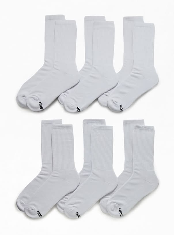 6 Pack Basic Crew Socks White One Size