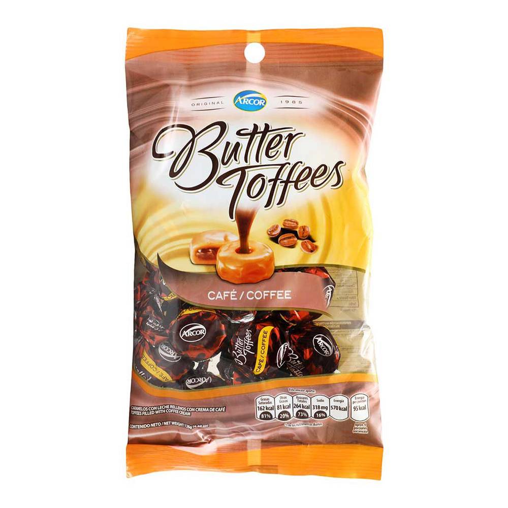 Arcor · Caramelo macizo butter toffees rellenos con crema de café (126 g)