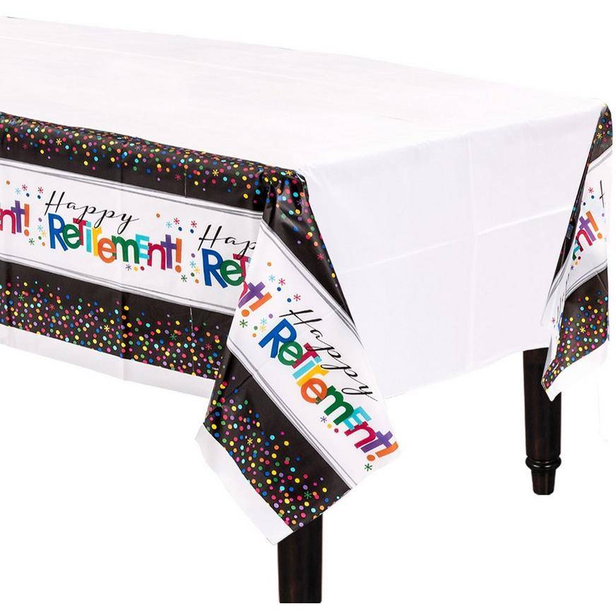 Happy Retirement Plastic Table Cover, 54in x 102in - Officially Retired