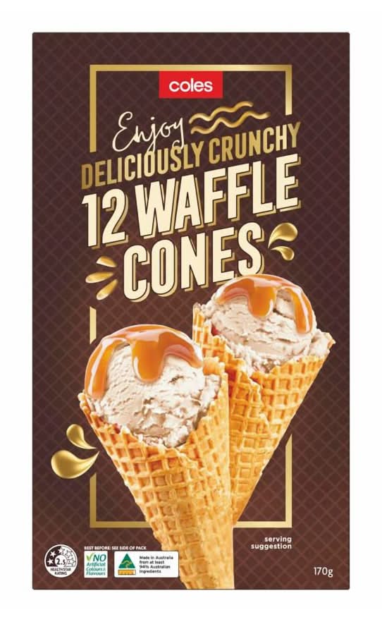Coles Deliciously Plain Crunchy Waffle Cones (170g, 12 pack)
