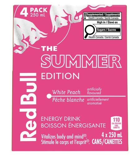 Red Bull The Summer Edition Energy Drink, White Peach (4 x 250 ml)