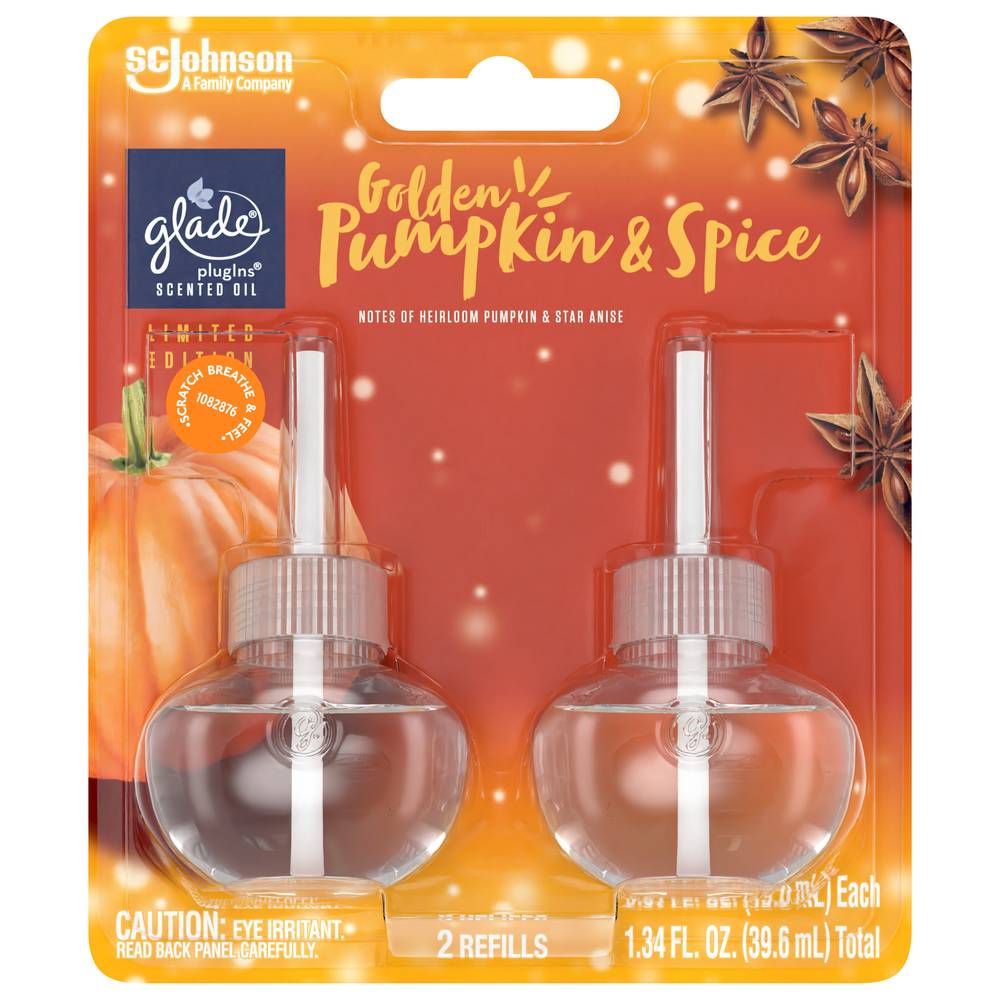 Glade Plugins Scented Oil Air Freshener Golden Pumpkin & Spice (1.34 fl oz, 2 ct)