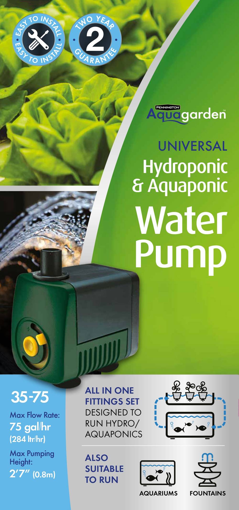 Pennington Hydroponic 75 -GPH Submersible Corded Electric Pond Pump | 1058490