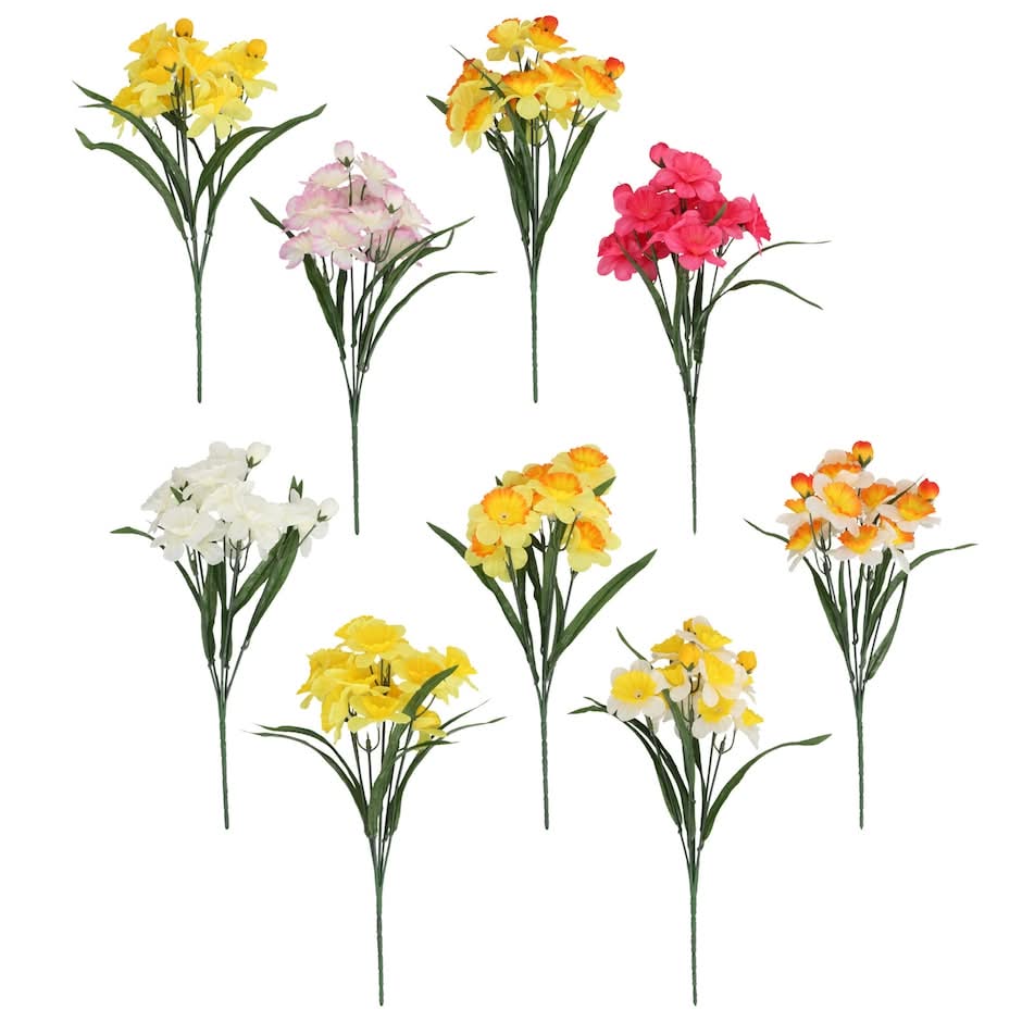 Floral Garden 6-Stem Assorted Artificial Narcissus Bushes, 16-in.
