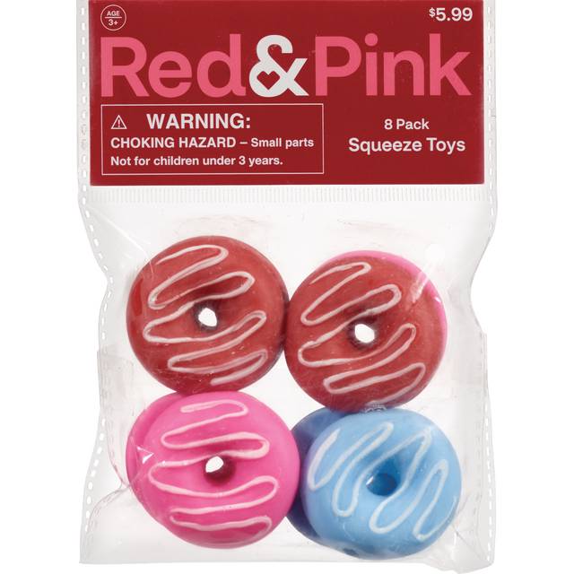 Red & Pink Donut Squeeze Toys, 8pk
