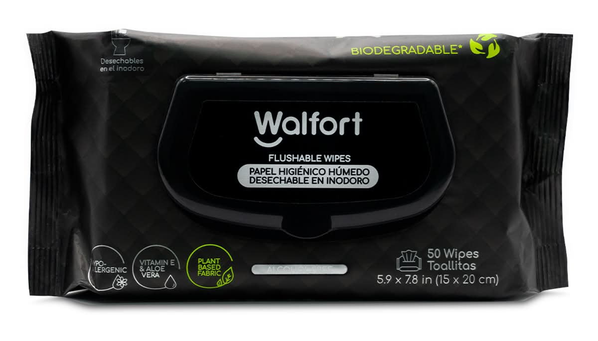 Walfort · Papel higiénico húmedo biodegradable, 15x20 cm (50 un)