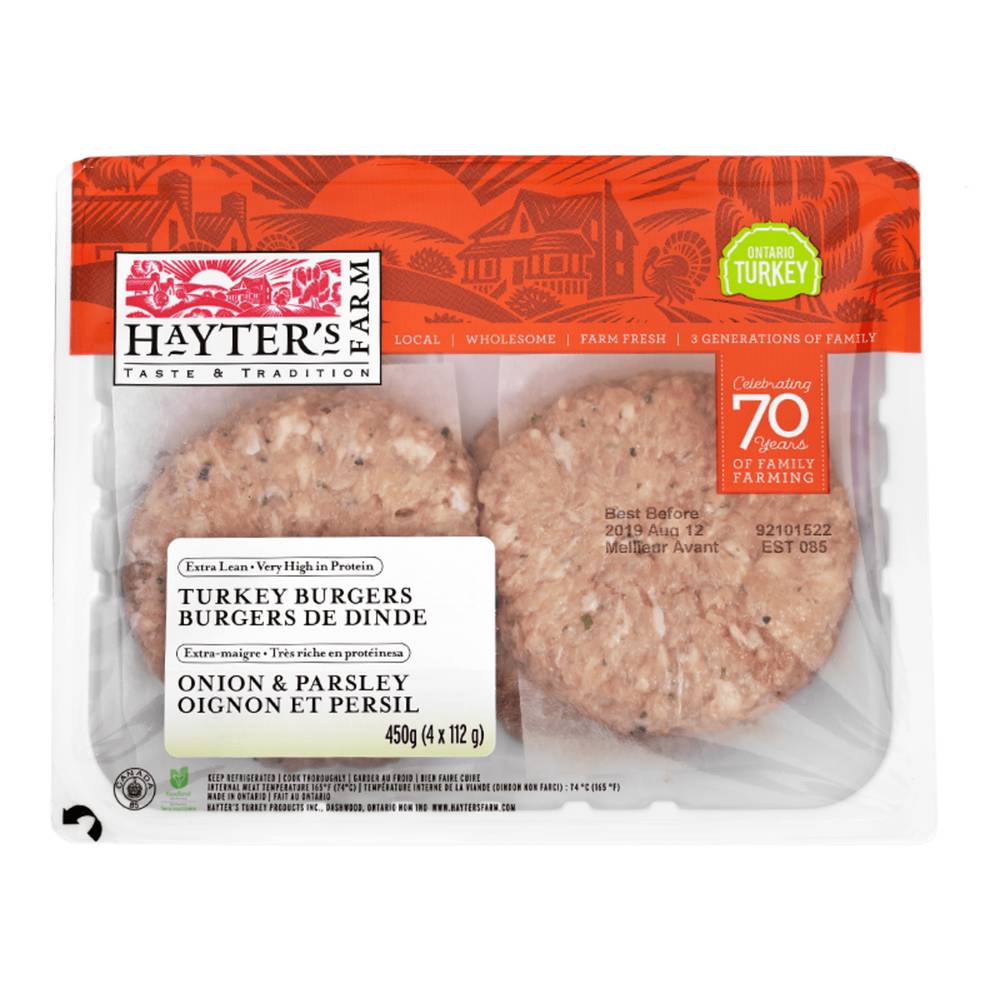 Hayter's Farm Onion & Parsley Turkey Burgers (450 g, 4 per package)