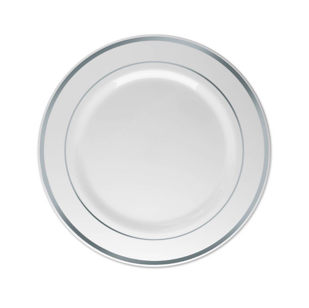Silver plastic prato descartável com borda prata para refeição (6 unidades)