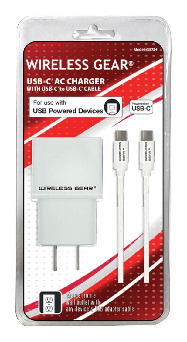 Wireless Gear Usb-C Ac Charger With Usb-C To Usb-C Cable, 4 ft