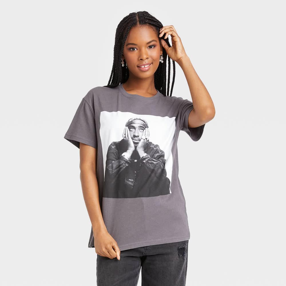 Tupac Short Sleeve Graphic T-Shirt, Women, XL, Black