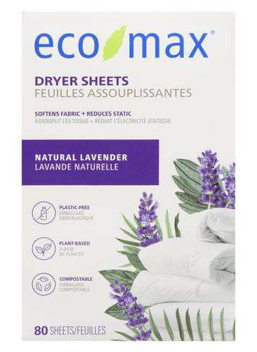 Eco-Max Natural Dryer Sheets, Lavender (80 ct)