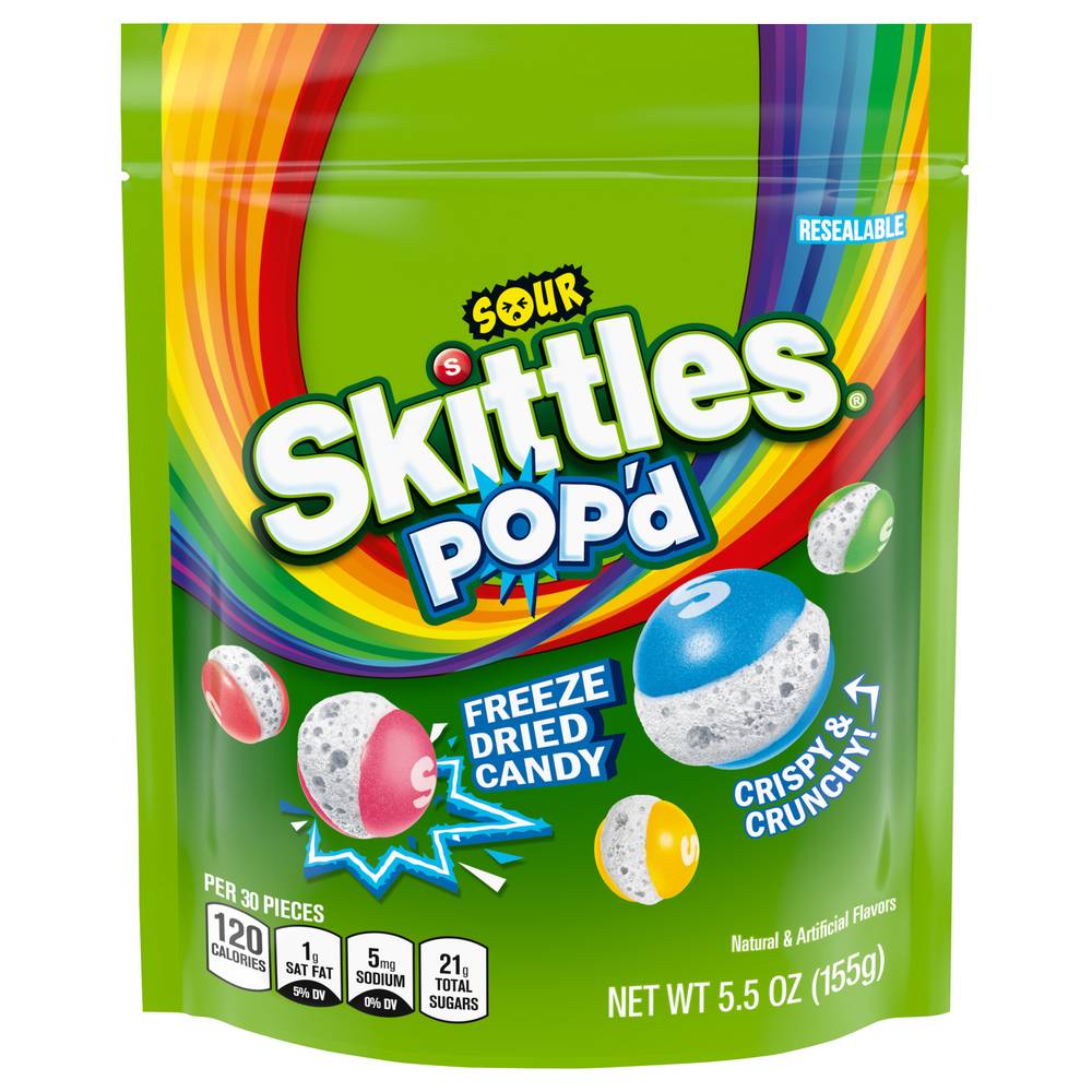 Skittles Pop'd Freeze Dried Candy, Sour (5.5 oz)