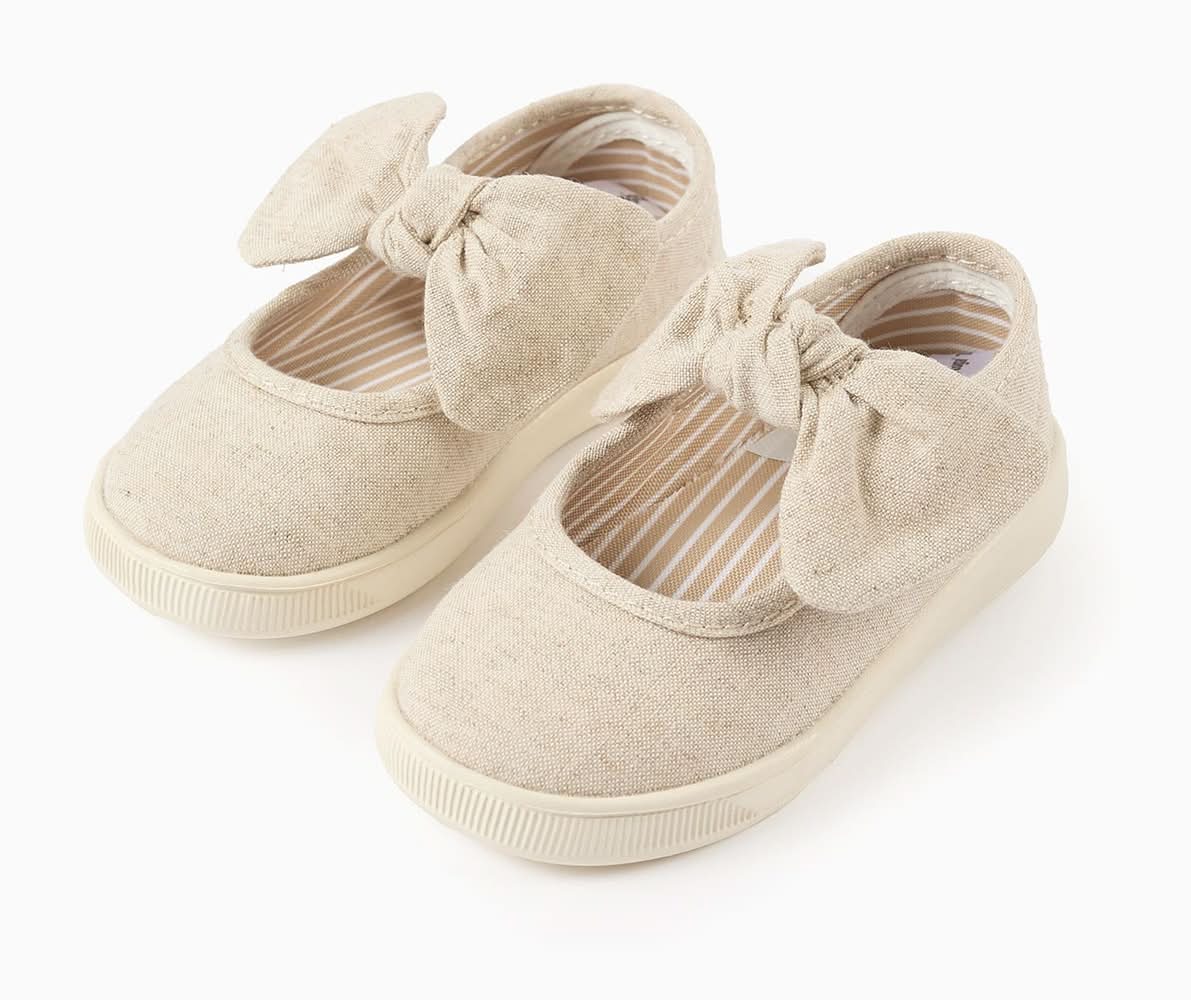 Sabrinas De Lona Com Sola Flexível Para Bebé Menina, Bege (Bege - 22)
