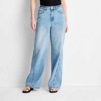 Women's Mid-Rise Wide Leg Slouchy Jeans - Future Collective Blue Denim 10: Relaxed Fit, Woven
