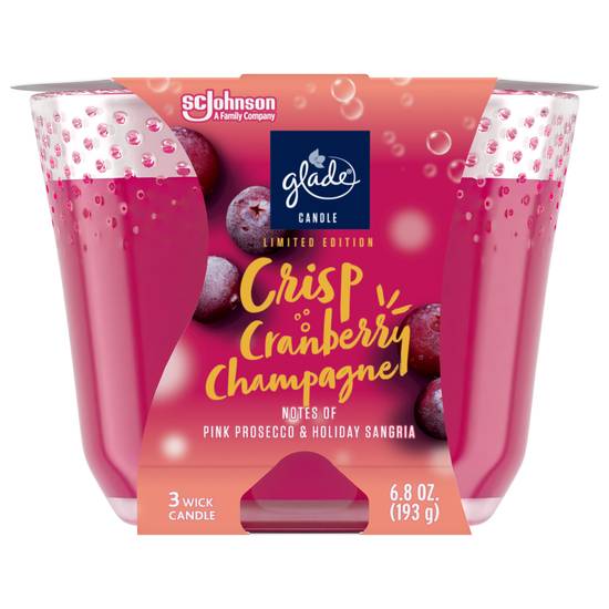 Glade 3 Wick Scented Crisp Cranberry Champagne Candle