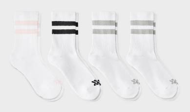 Women's Cushioned Striped Varsity 4pk Short Crew Socks - All In Motion™ White/Gray/Pink 4-10: Arch Support, Zone Cushioning