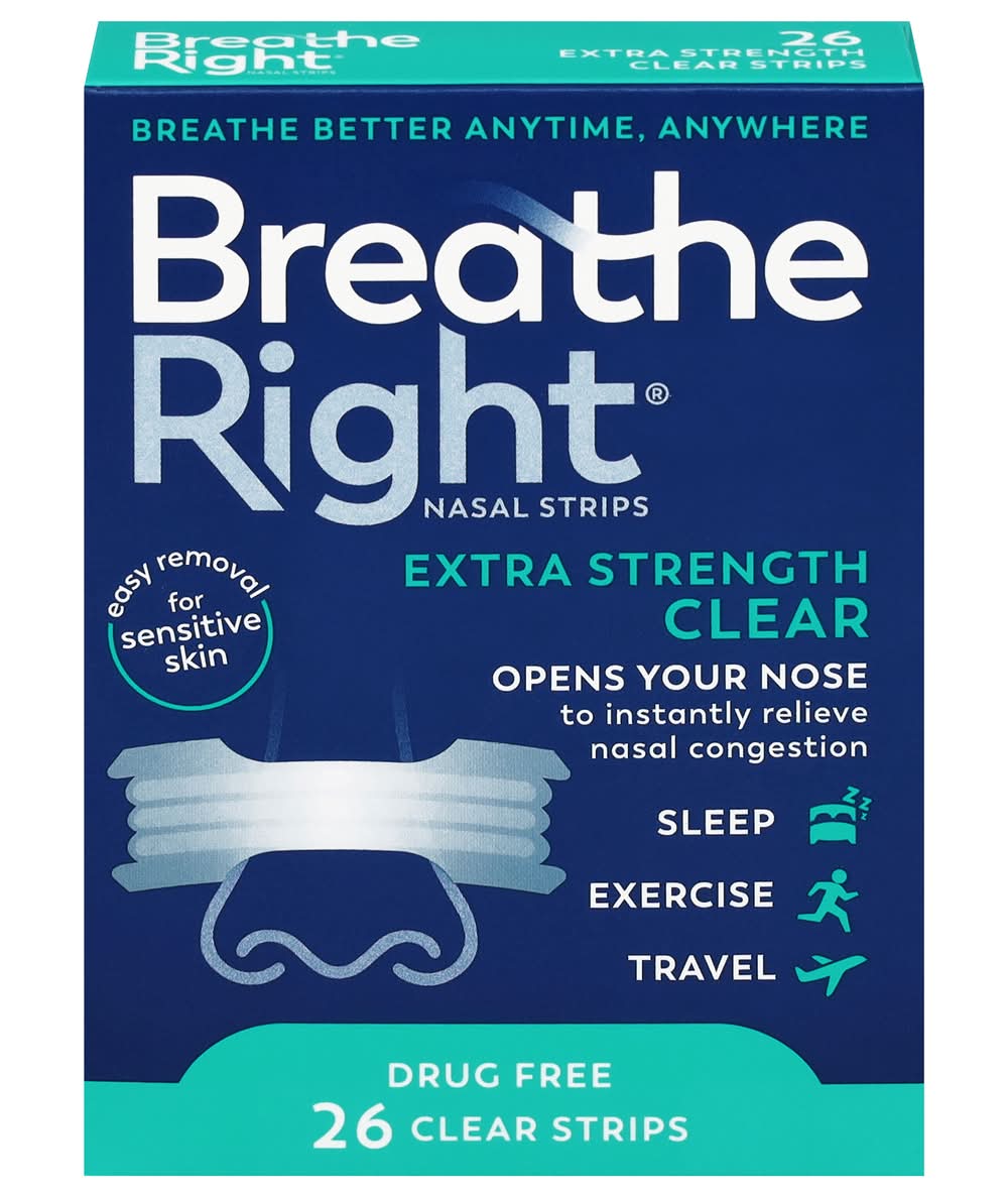 Breathe Right Extra Strength Drug Free Clear Nasal Strips, Os (26 ct)