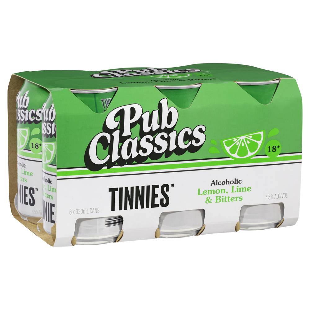 Tinnies Pub Classics Alcoholic Lemon Lime Bitters Can 330mL X 6 pack