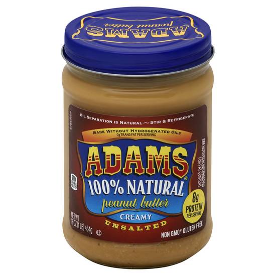 Adams Unsalted Creamy Peanut Butter (16 oz)