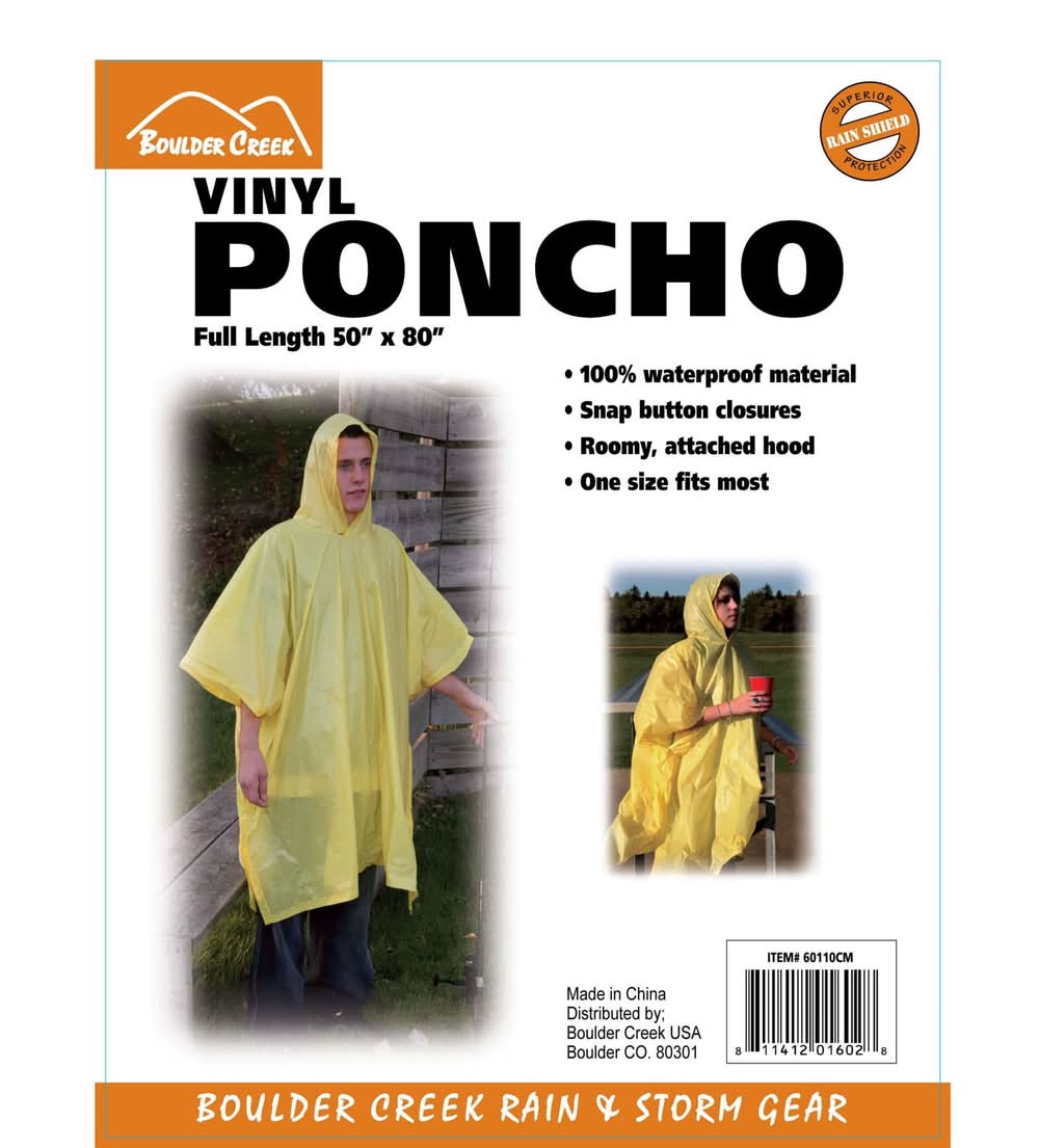 Boulder Creek Yellow Vinyl Rain Poncho 10 Mil