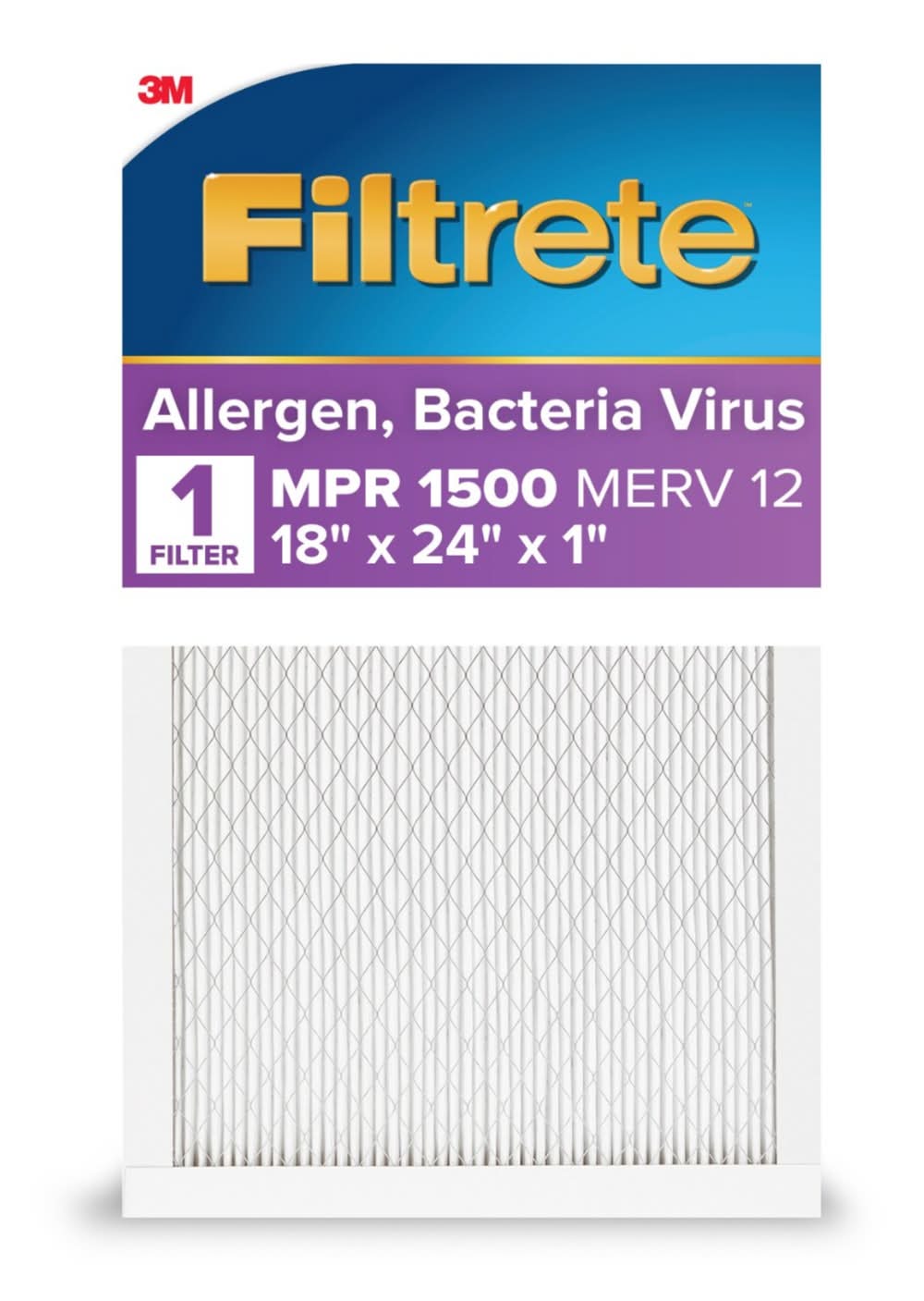 Filtrete 18 x 24 x 1 MERV 12 1500 MPR Allergen, Bacteria and Virus Electrostatic pleated Air Filter