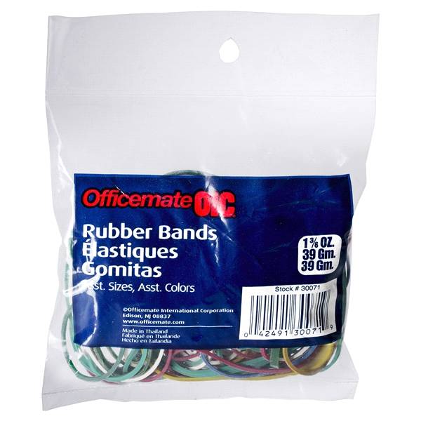 Officemate Rubber Bands, Assorted Sizes and Colors, 1 3/8 Oz Bag
