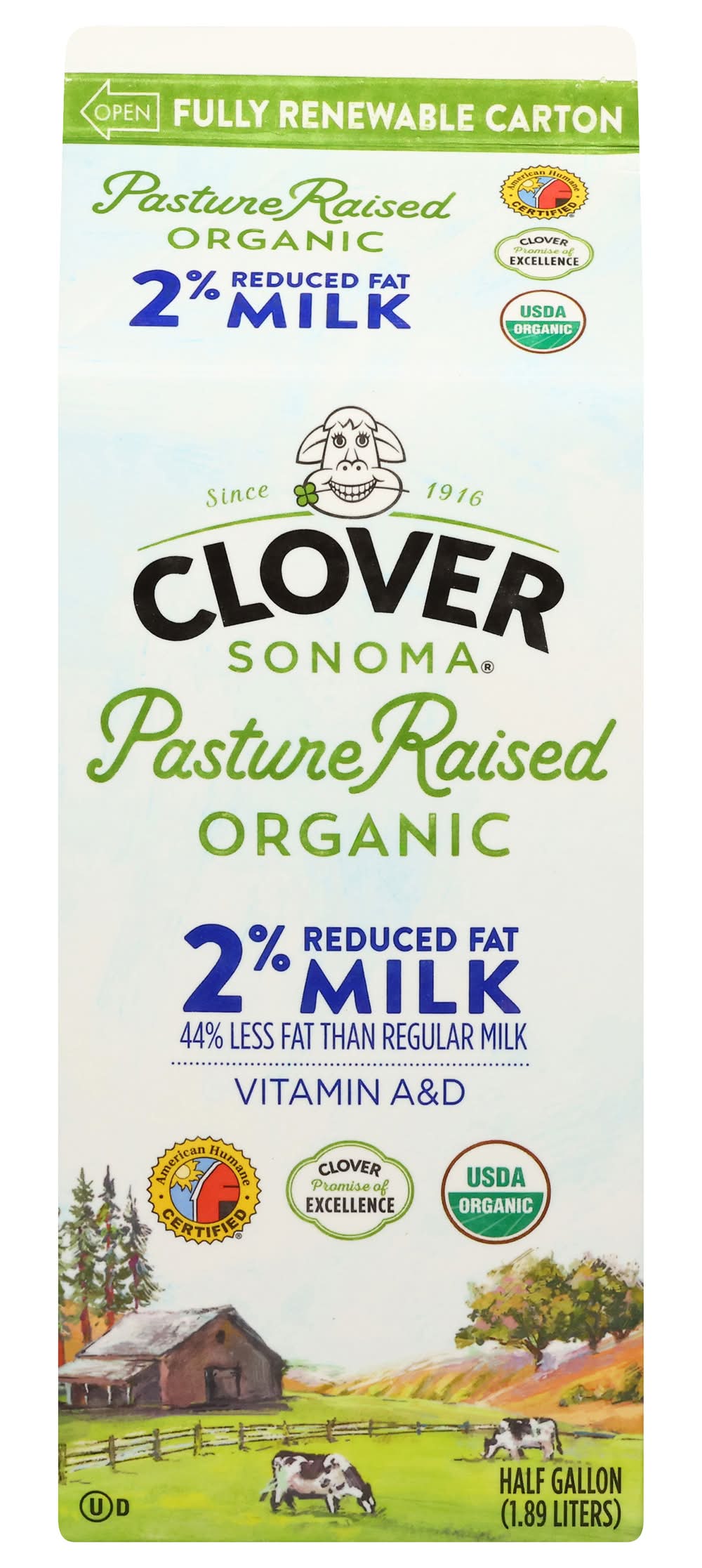 Clover Sonoma Organic 2% Reduced Fat Milk (4.17 lbs)