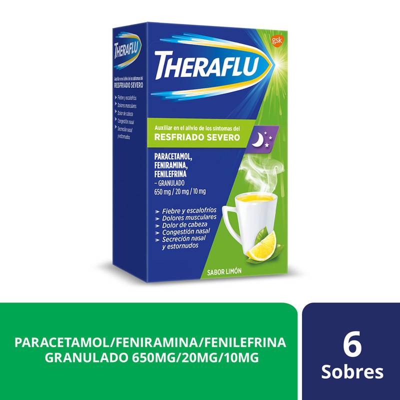 Gsk theraflu té antigripal granulado 650 mg / 20 mg / 10 mg (6 un)