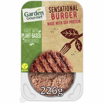 Preparado vegano tipo hamburguesa a base de proteína de soja Garden Gourmet 226 g.